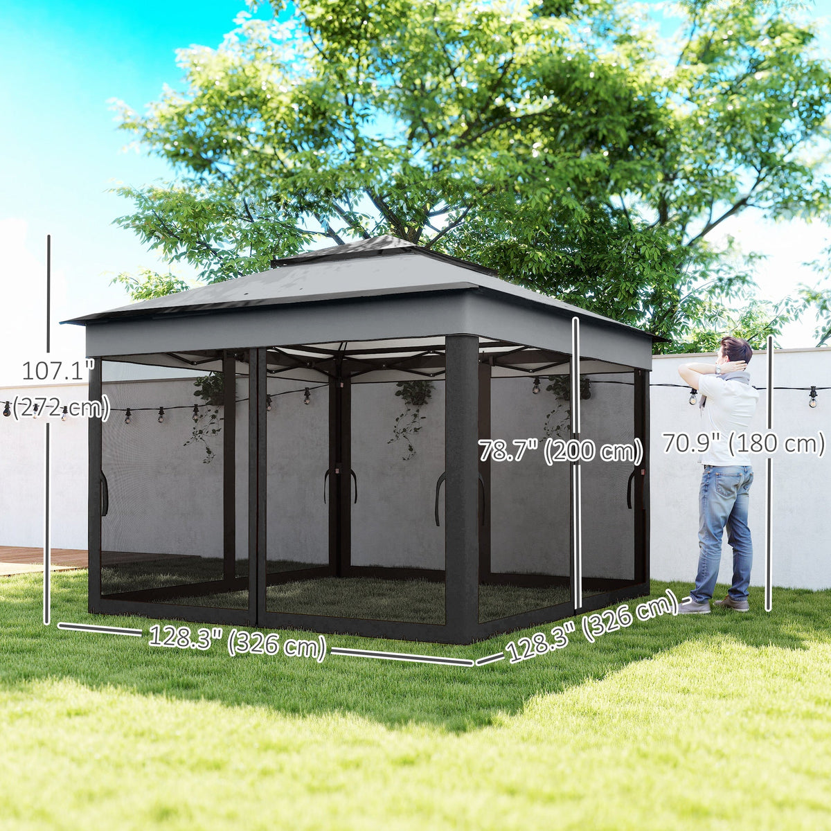 10.7 x 10.7ft Pop-Up Gazebo with Mesh Curtains & UV30 Roof, Dark Grey — product view 5