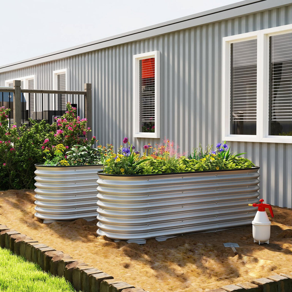 2pcs 6 x 2 x 2 ft Galvanized Raised Garden Beds, Silver — product view 3