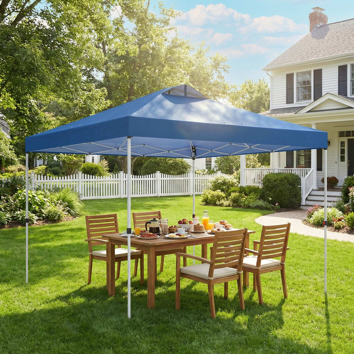9.8' x 9.8' Pop-Up Canopy with Carrying Bag, Stakes and Ropes, Blue — product view 3