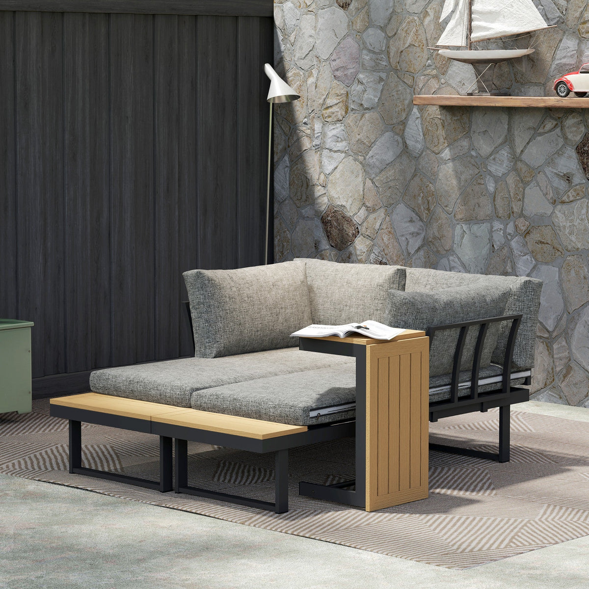 3pc Sectional Patio Set with 2 Loveseats and WPC Table, Light Grey — product view 4