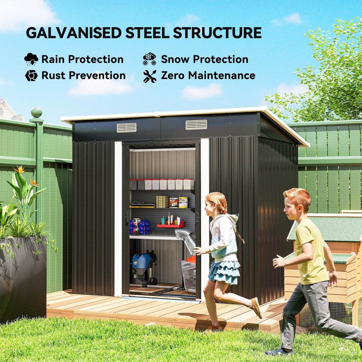 7 x 4 ft Lean-to Metal Outdoor Storage Shed with Foundation Kit, Black — product view 6