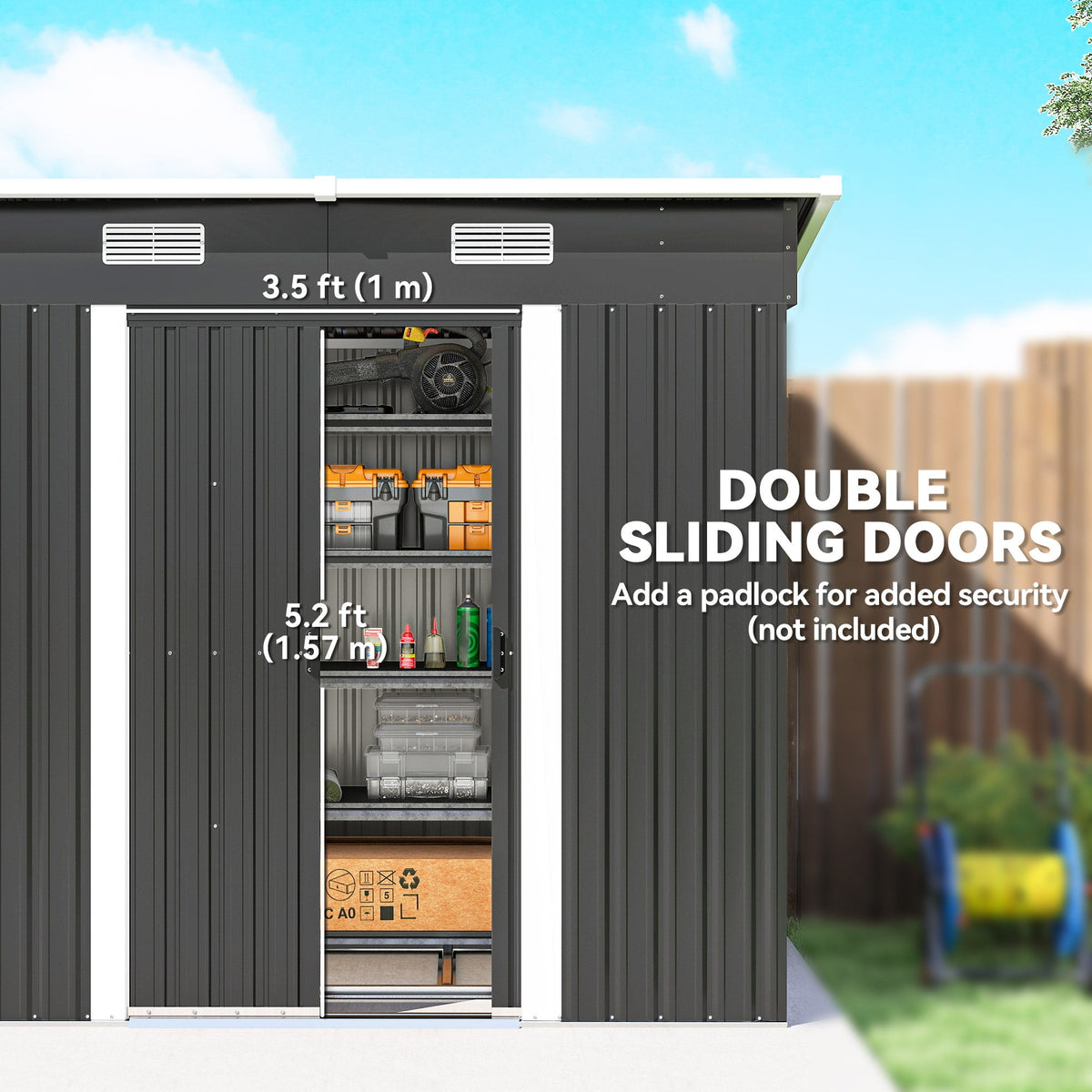 7 x 4 ft Lean-to Metal Outdoor Storage Shed with Foundation Kit, Black — product view 7