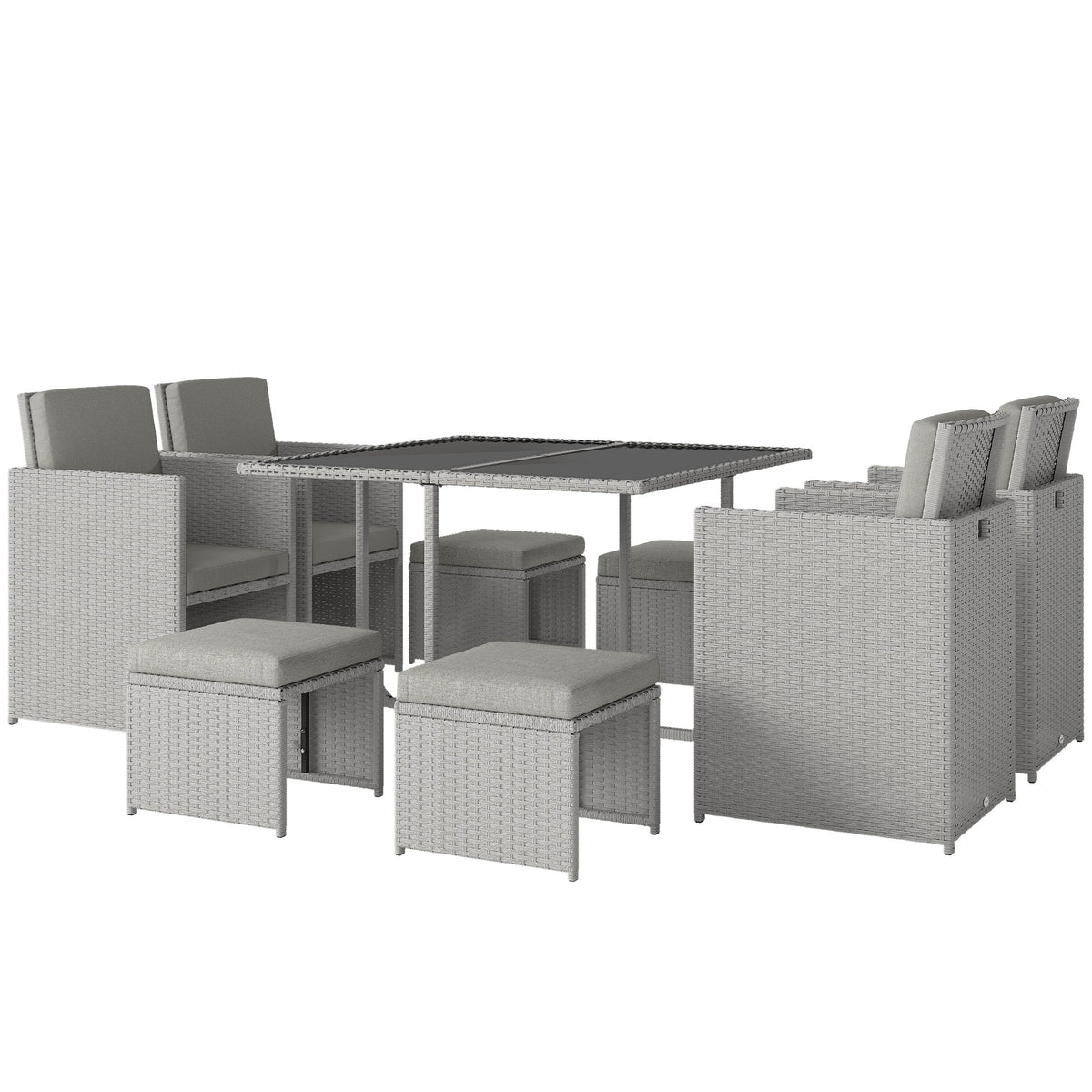8 Seater Rattan Cube Garden Dining Set with Cushions, Light Grey — product view 2