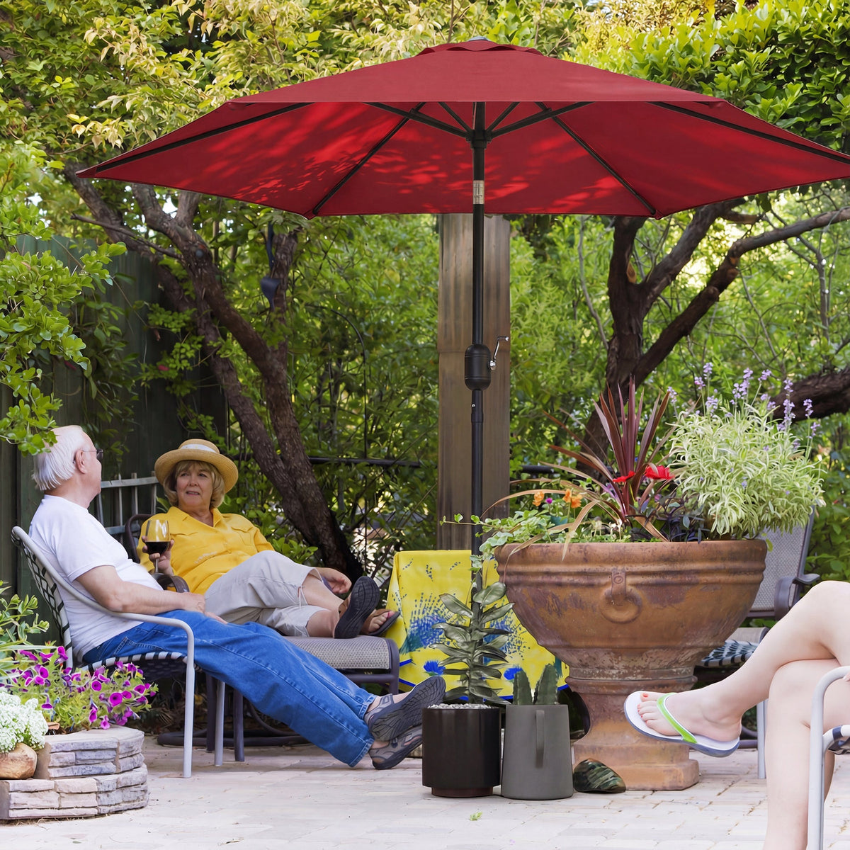 2.6 m Garden Parasol with Tilt, Crank, Vent & Aluminium Pole, Wine Red — product view 3