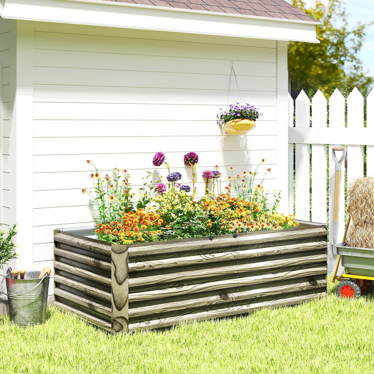 6' x 3' x 2' Galvanized Raised Garden Bed for Vegetables, Light Wood Effect — product view 4