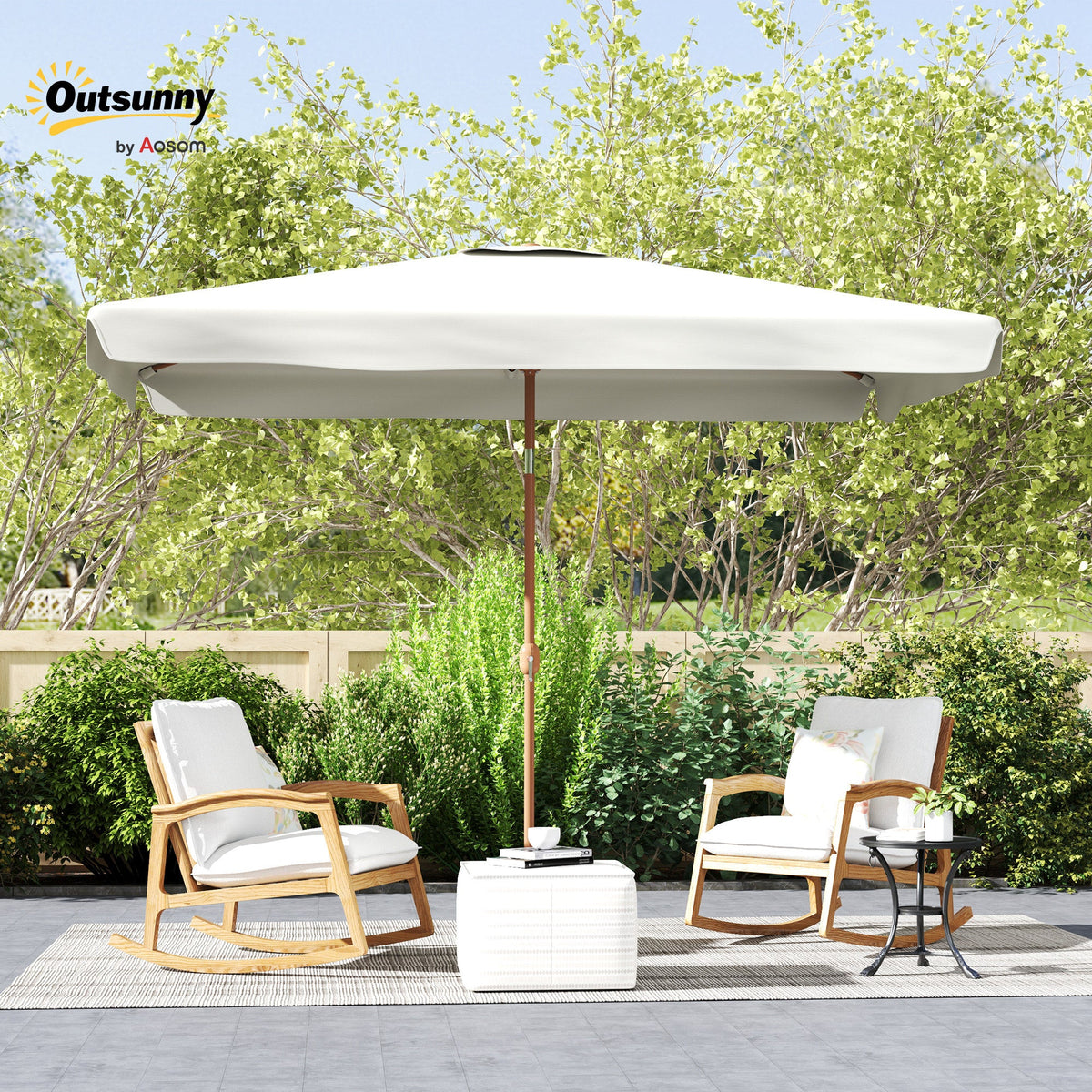 118.1" x 78.7" Patio Umbrella with Crank Handle and Adjustable Angle, White — product view 4