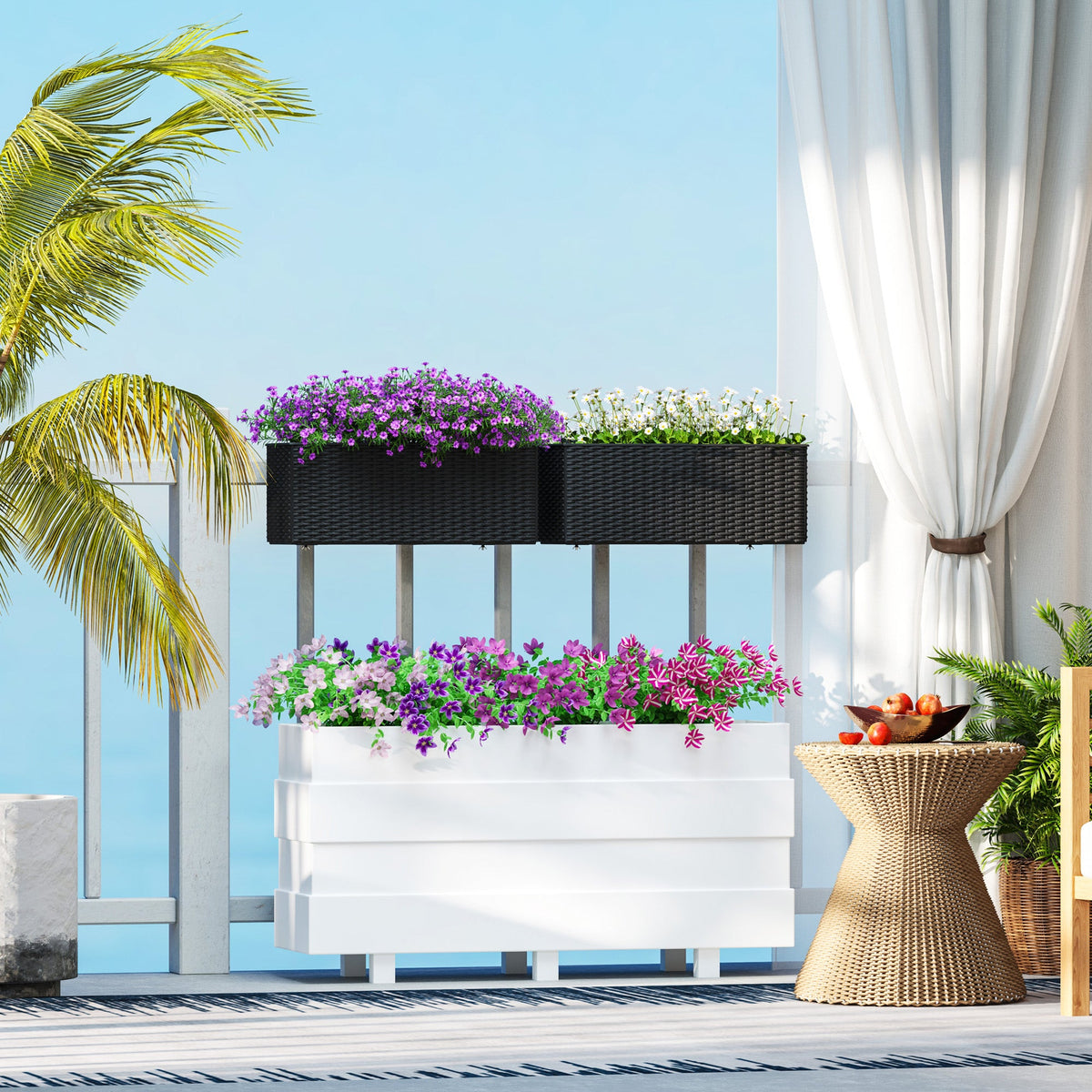 2 Pack 20" Railing Planter Boxes with Hooks and Drainage, Black — product view 3