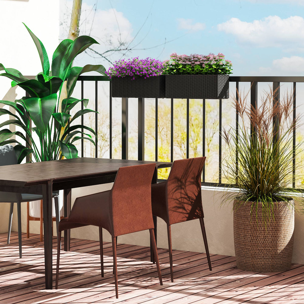 2 Pack 20" Railing Planter Boxes with Hooks and Drainage, Black — product view 4