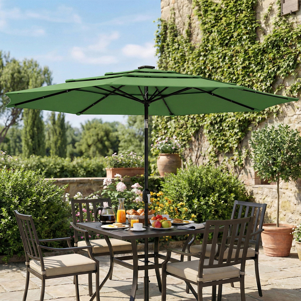 3 m Garden Parasol with 3-Tier Roof, Crank Handle & Tilt, Green — product view 3