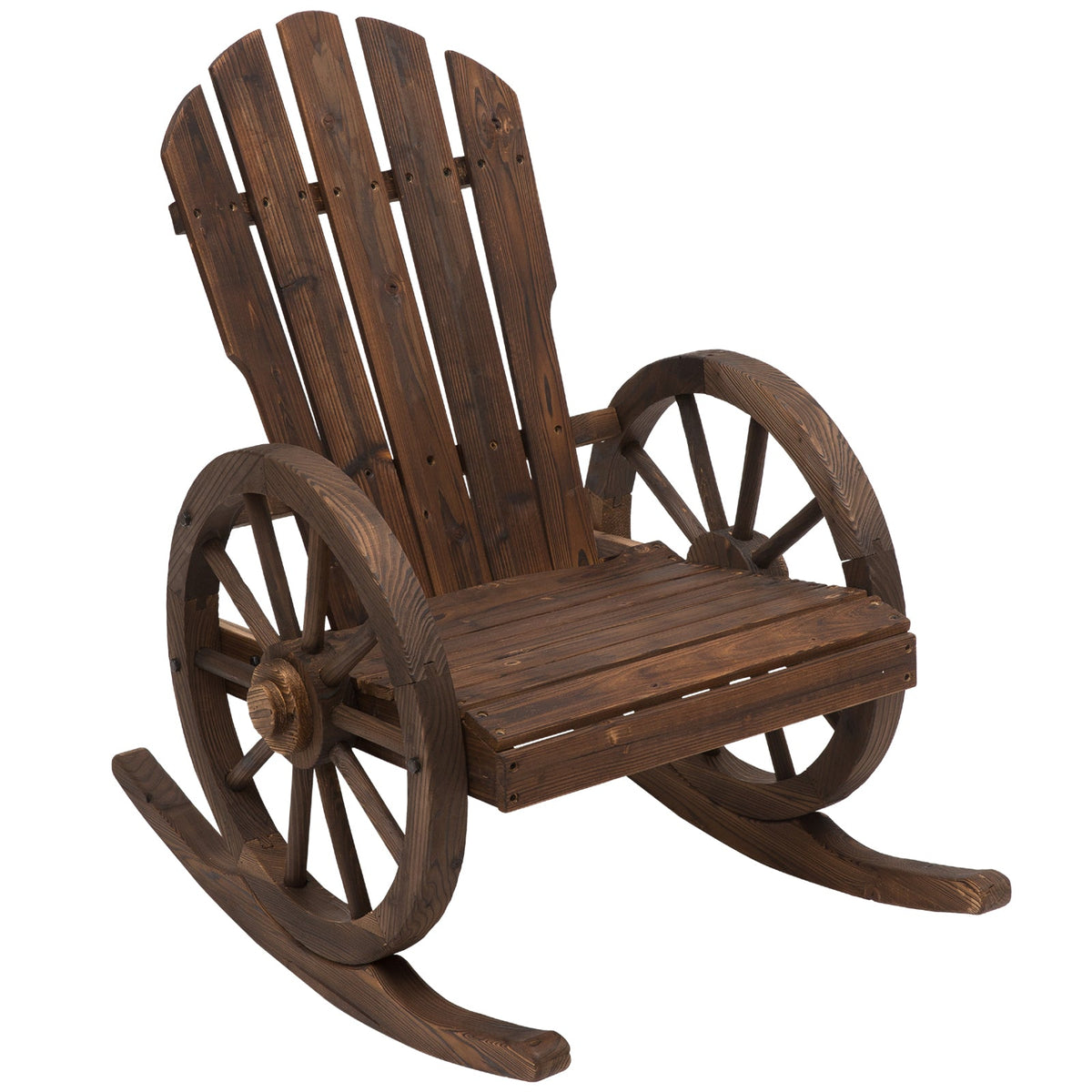 Wooden Adirondack Rocking Chair Reclining Armchair for Garden, Patio and Porch, Carbonized — product view 1