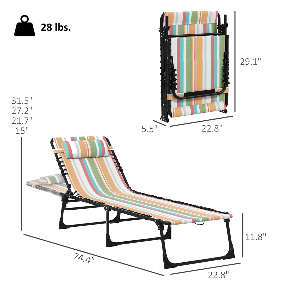 2-Piece Folding Chaise Lounge Set with 4-Position Reclining Back & Breathable Mesh Seat for Poolside and Beach — product view 5