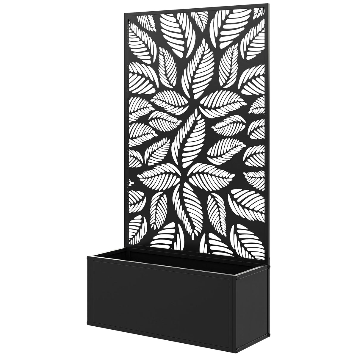 Metal Raised Garden Bed with Trellis Privacy Panel, Small Leaves Cut-Out — product view 2