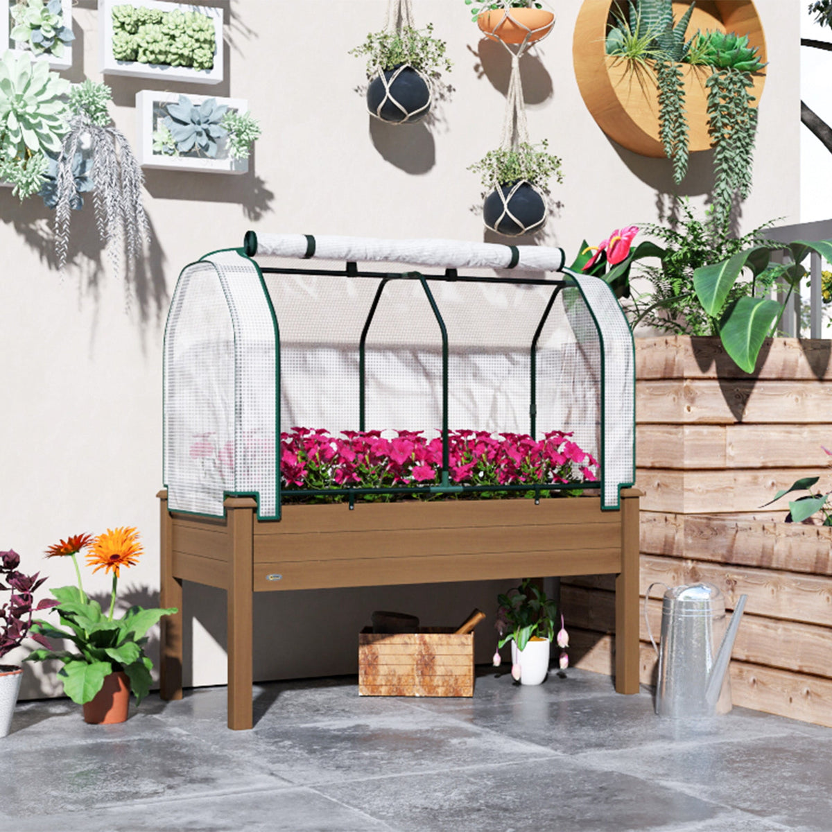 48" x 22" x 46" Raised Garden Bed with PE Cover, Brown — product view 4
