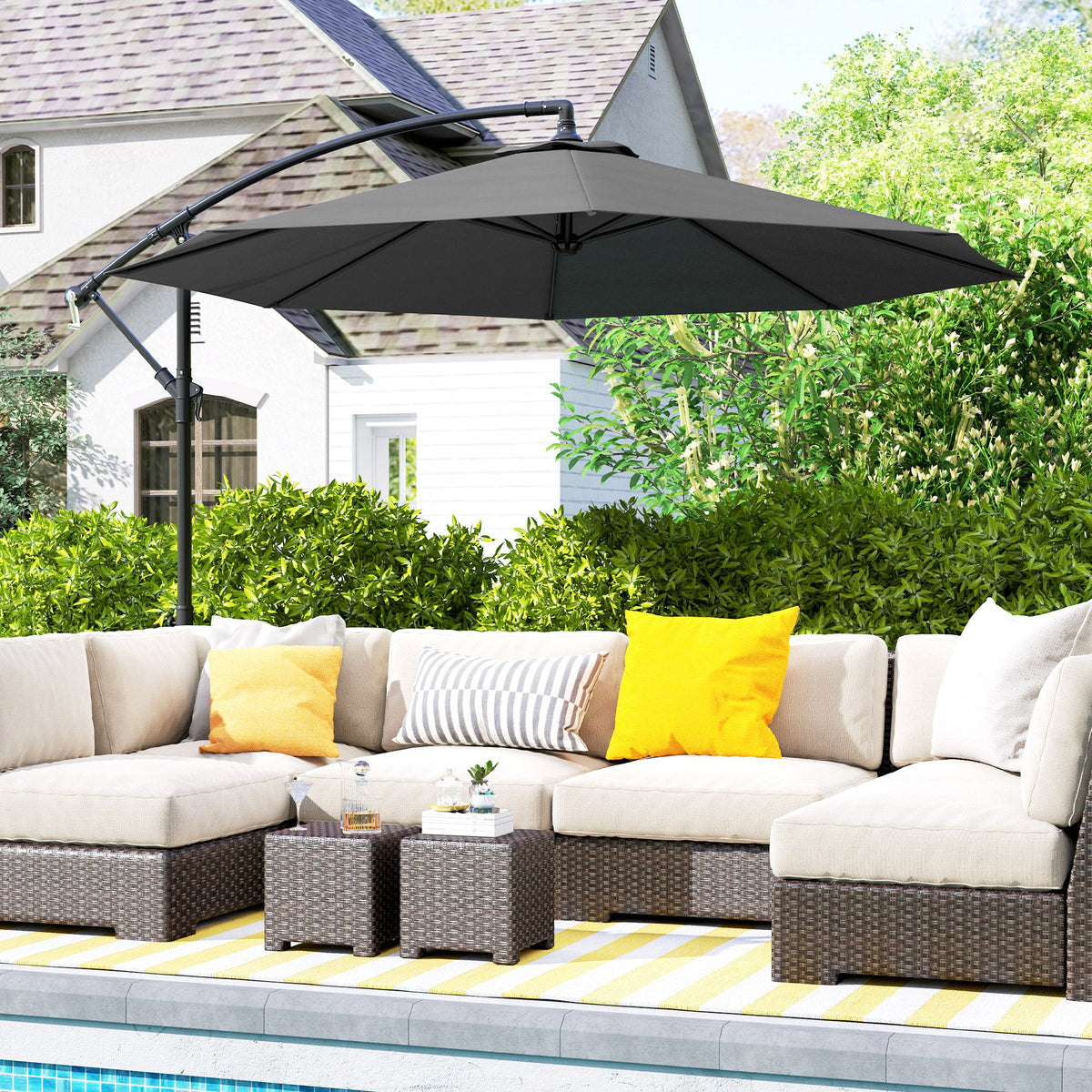 10' Deluxe Patio Umbrella with Crank and Cross Base, Grey — product view 3