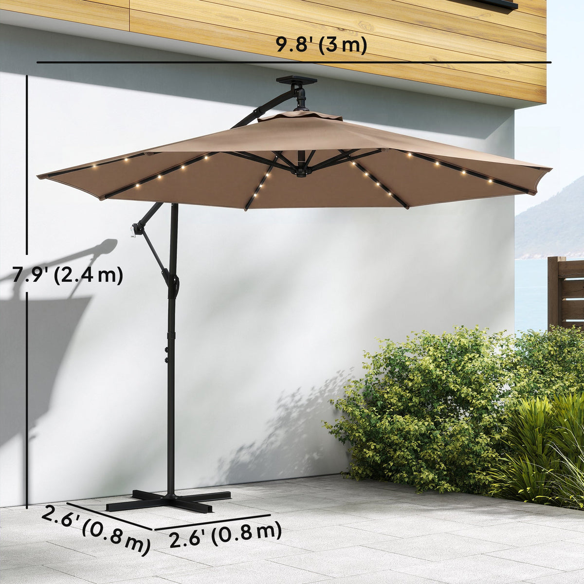 9.7 ft Cantilever Patio Umbrella with Solar LED Light and Cover, Khaki — product view 5
