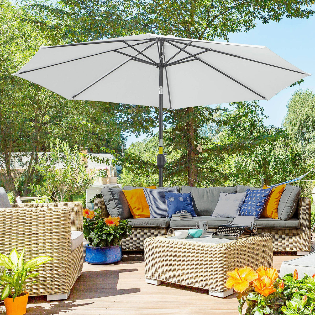 10' x 8' Round Market Umbrella with Crank and Tilt, White — product view 4