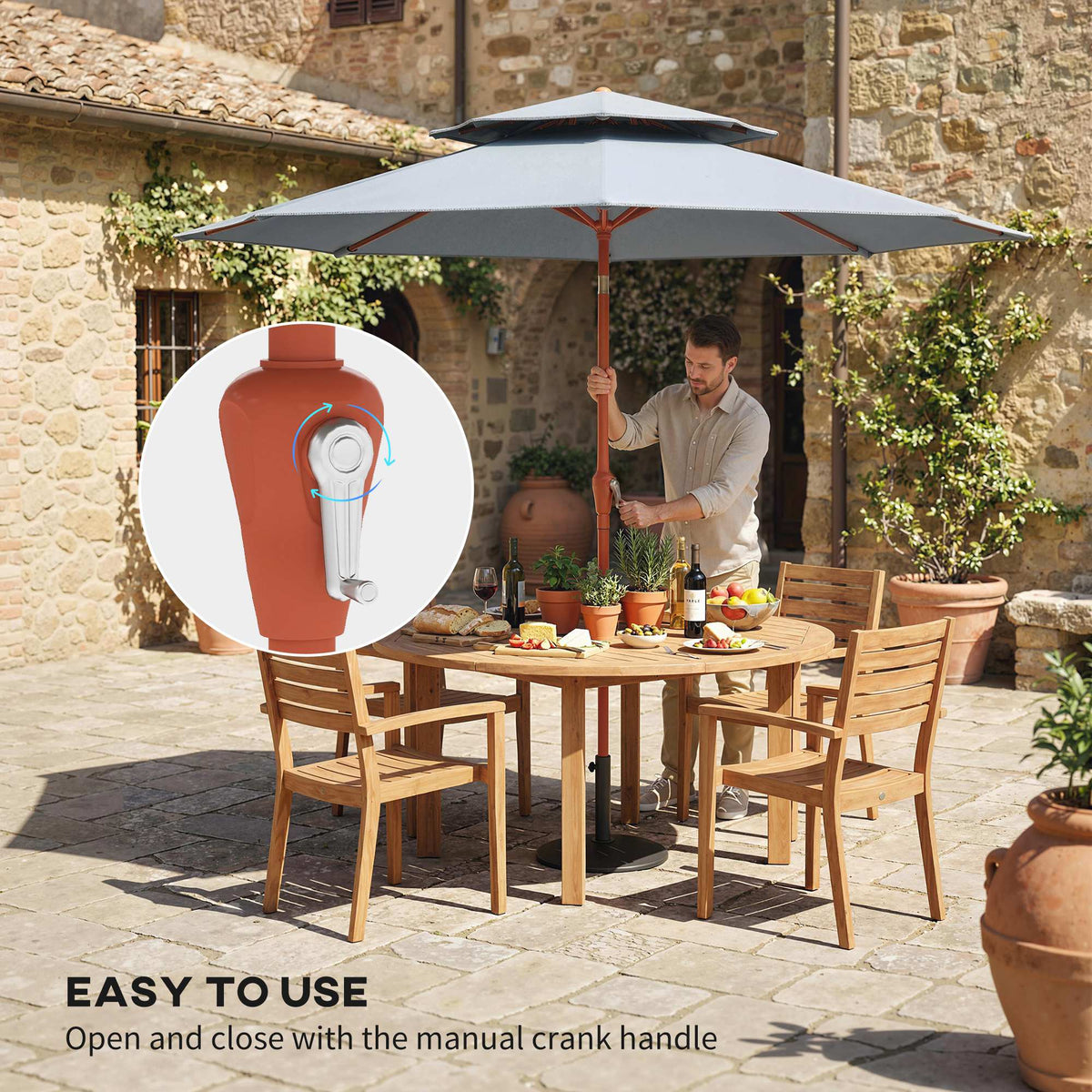 104'' x 104'' Patio Umbrella with Crank and Double Top, Light Grey — product view 6