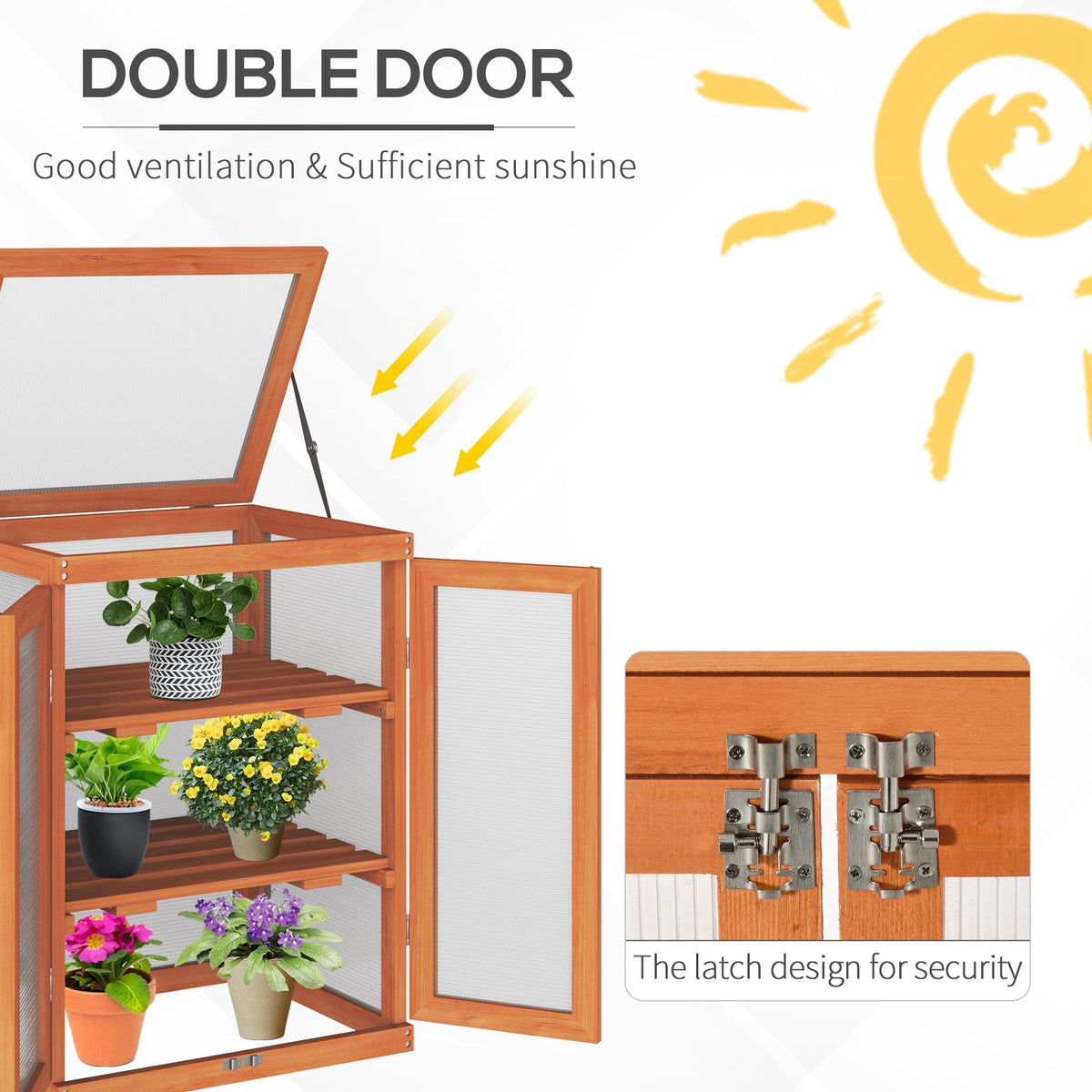 Wooden 2 Tier Cold Frame Greenhouse with Polycarbonate Panels, Orange — product view 7