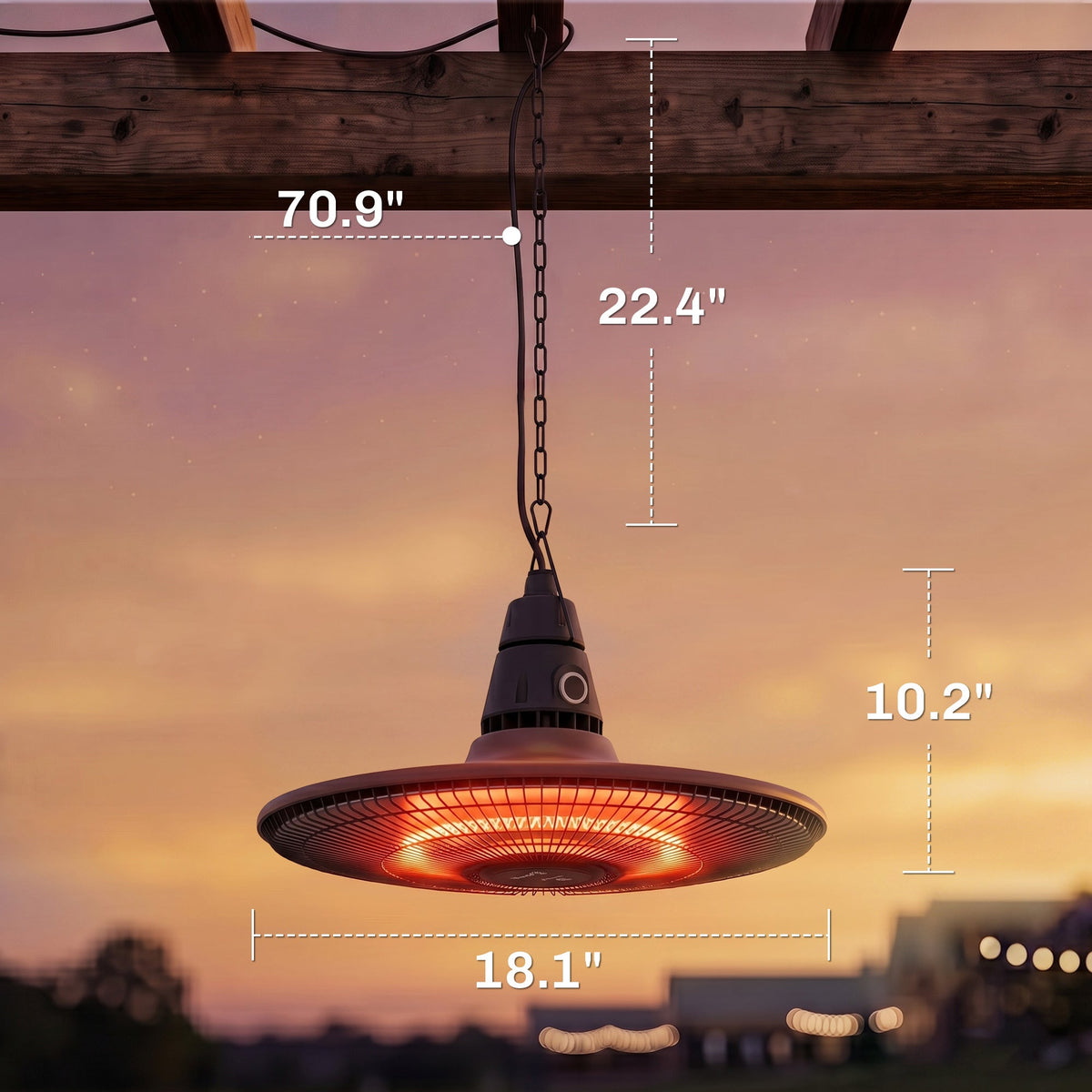 1500W IP65 Electric Patio Heater with Infrared Carbon Tube, LED & Remote, Brown — product view 5