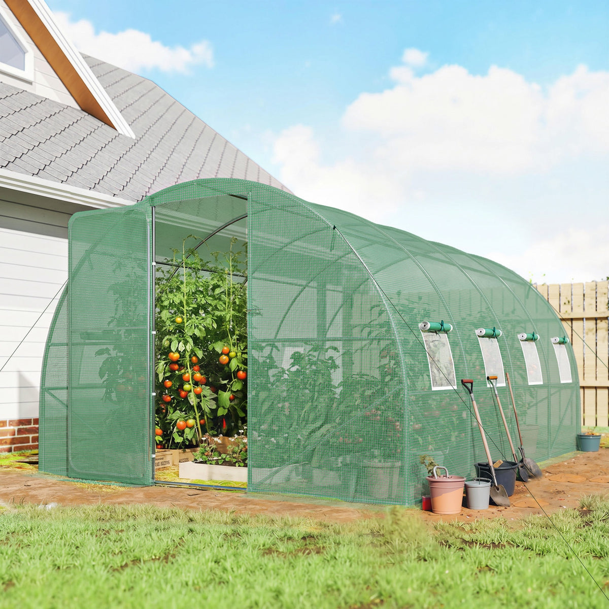 10' x 13' Walk-in Polytunnel Greenhouse with Hinged Door & 8 Mesh Windows — product view 3