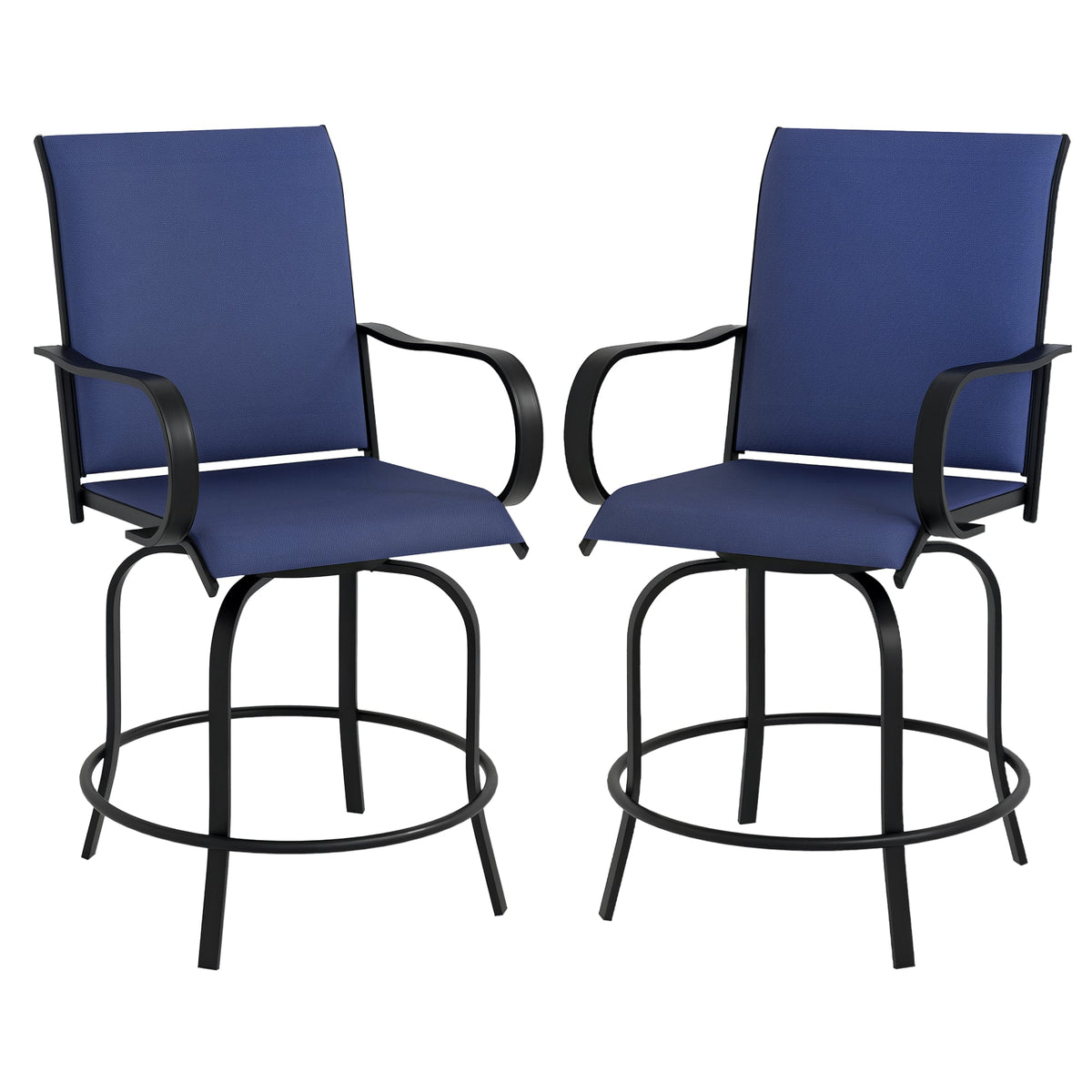 2-Piece Swivel Outdoor Bar Stools with Armrests, Navy Blue — product view 1