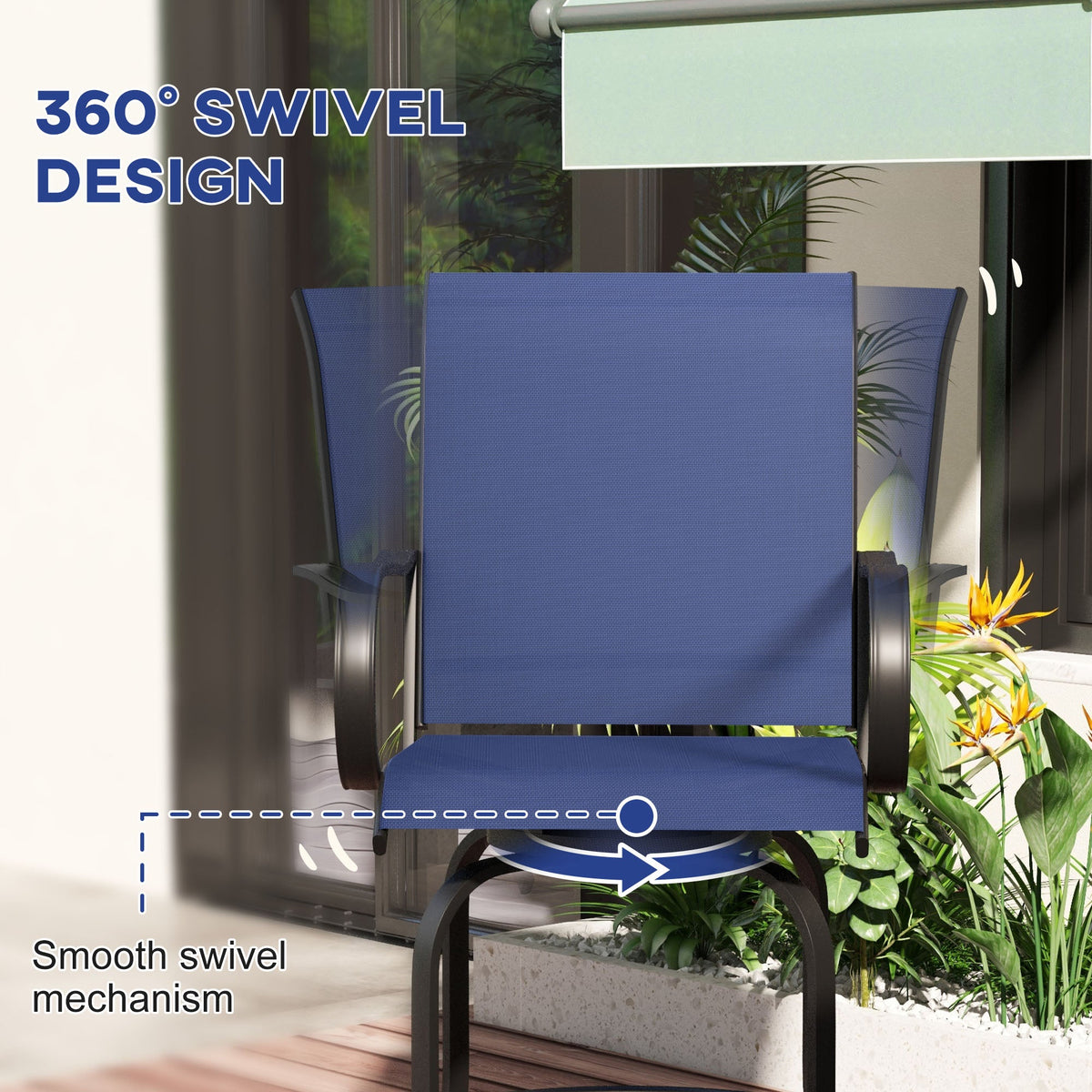 2-Piece Swivel Outdoor Bar Stools with Armrests, Navy Blue — product view 6