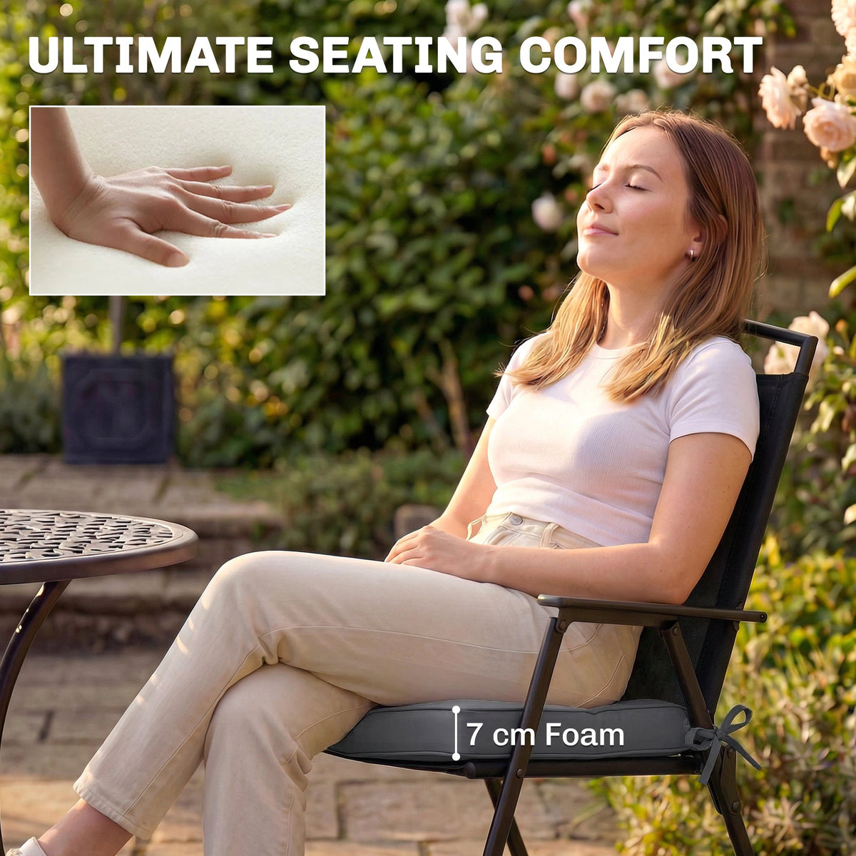 Set of 2 Outdoor Chair Seat Cushions, 40 x 40 cm, Dark Grey — product view 6