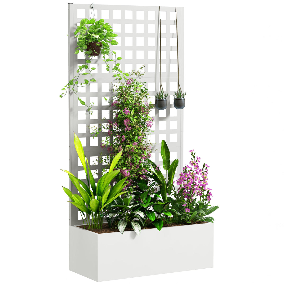 Galvanized Raised Garden Bed with Trellis, 35" x 16" x 70", White — product view 1