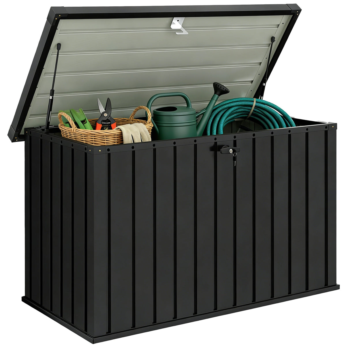 400L Metal Garden Storage Box with Lockable Lid, 124 x 66 x 72 cm, Black — product view 1