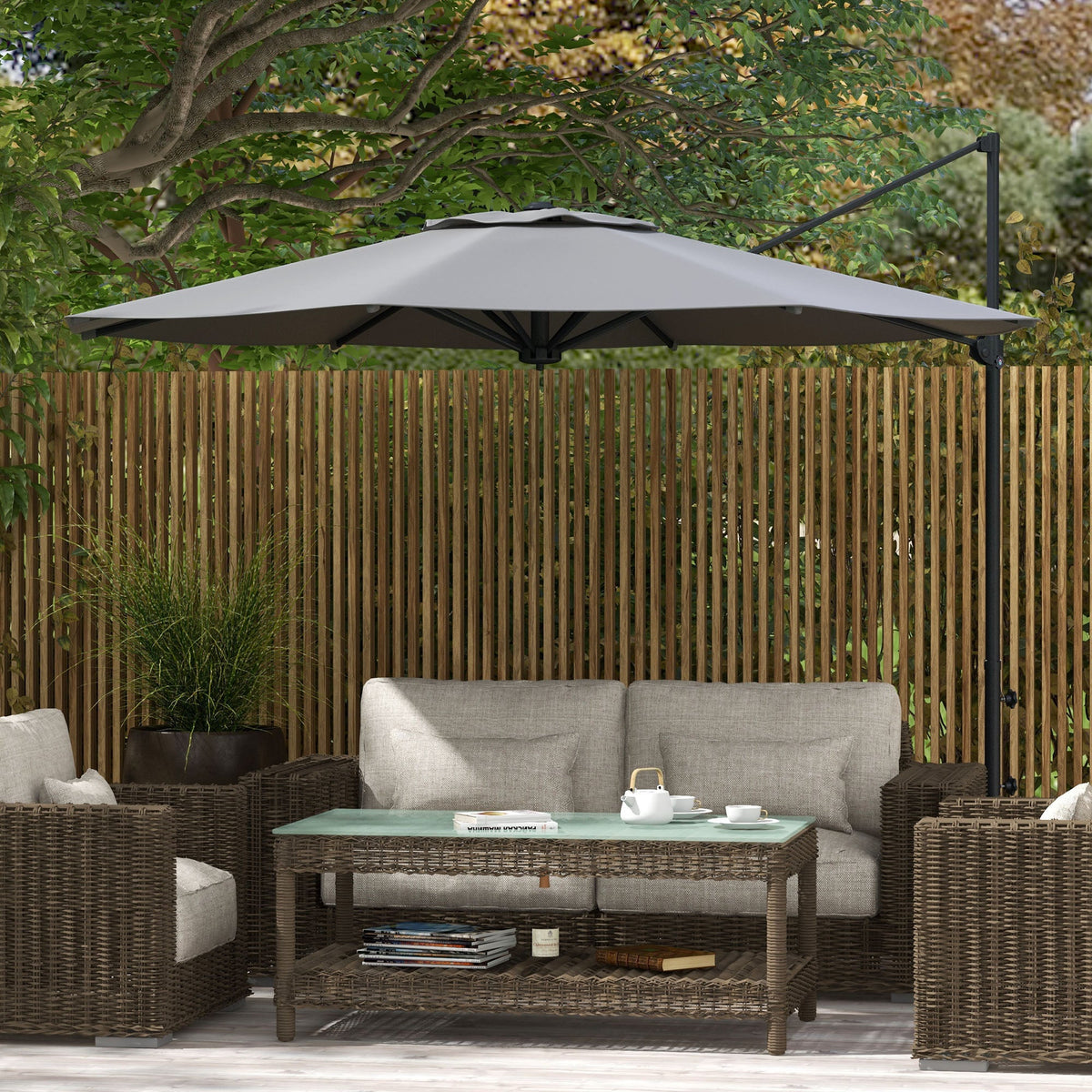 10ft Cantilever Patio Umbrella with 360° Rotation and Tilt, Grey — product view 3
