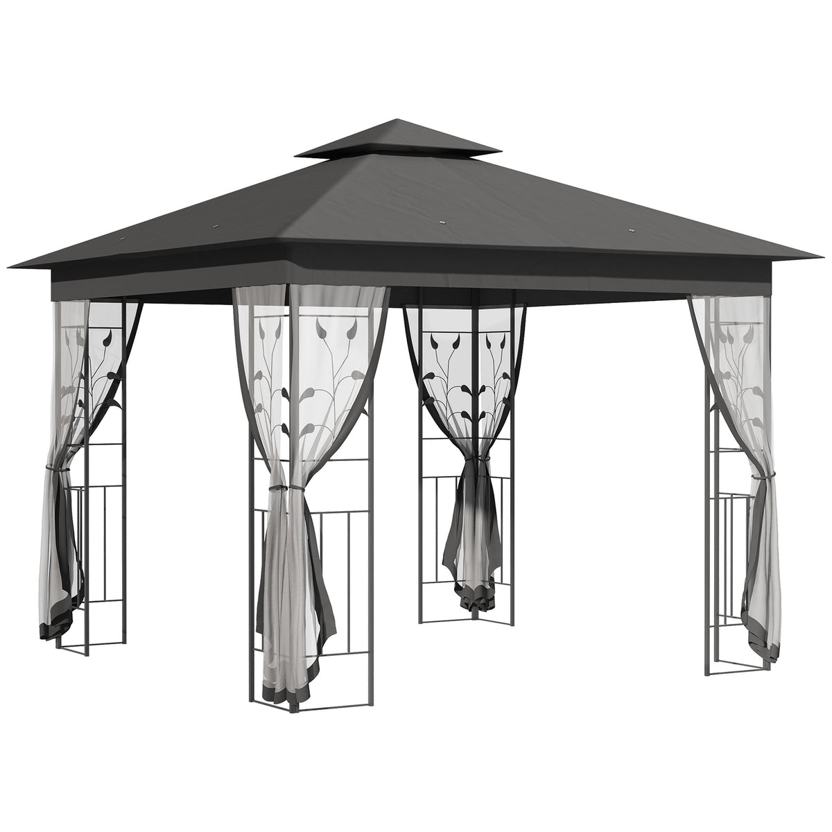 3 x 3m Garden Gazebo with Double Roof & Netting, Grey — product view 1