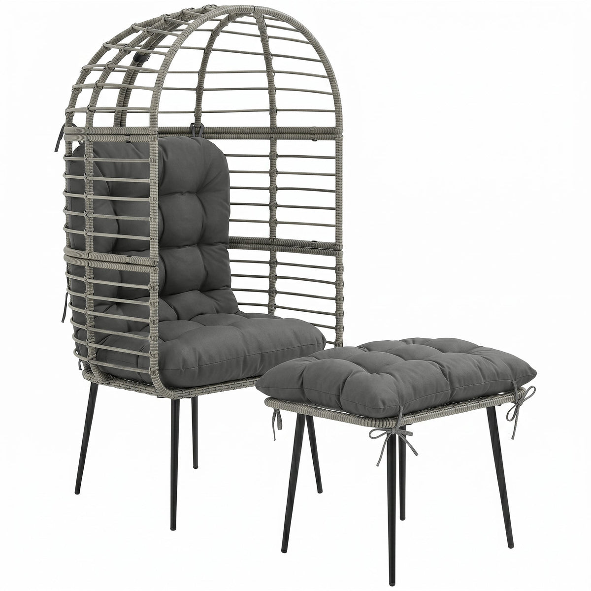 Standing PE Rattan Egg Chair with Footstool and Thick Cushions, Light Grey — product view 1