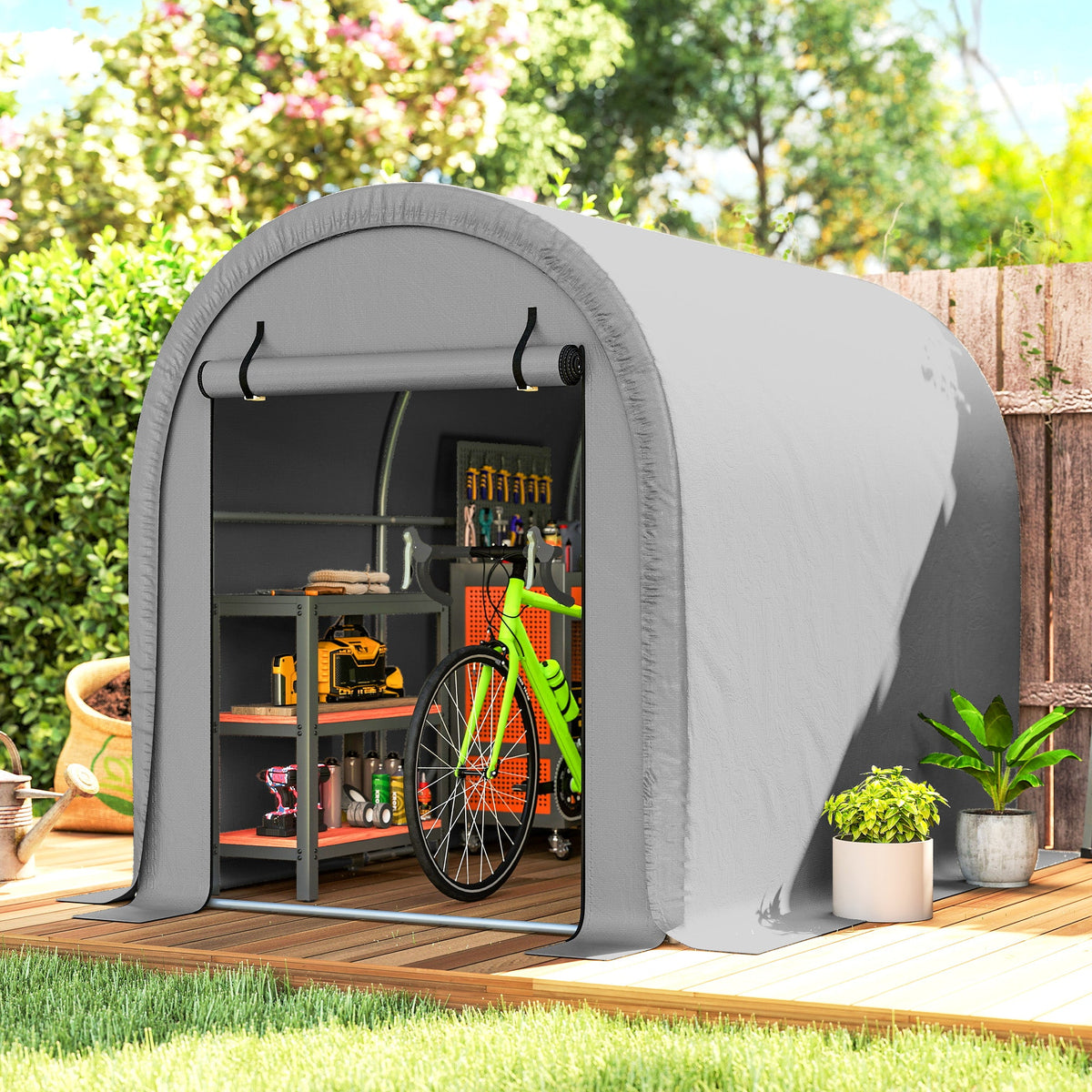 8' x 5' Portable Shed with Roll-up Zipper Door, Light Grey — product view 3