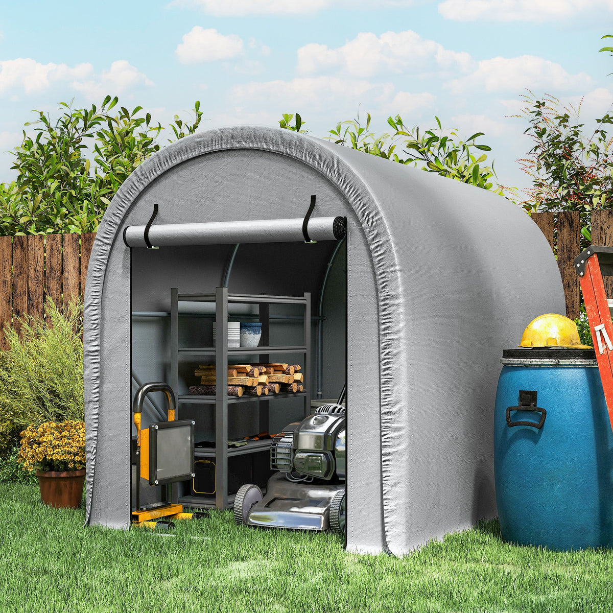8' x 5' Portable Shed with Roll-up Zipper Door, Light Grey — product view 4