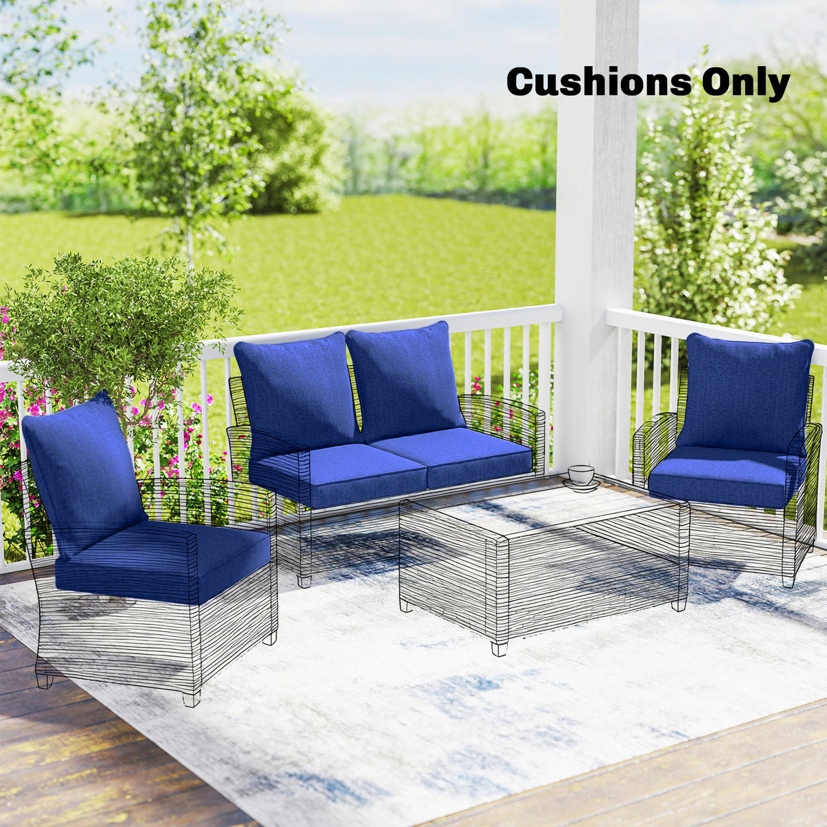 Set of 4 Outdoor Chair Cushions, 24" x 24", Navy Blue — product view 4