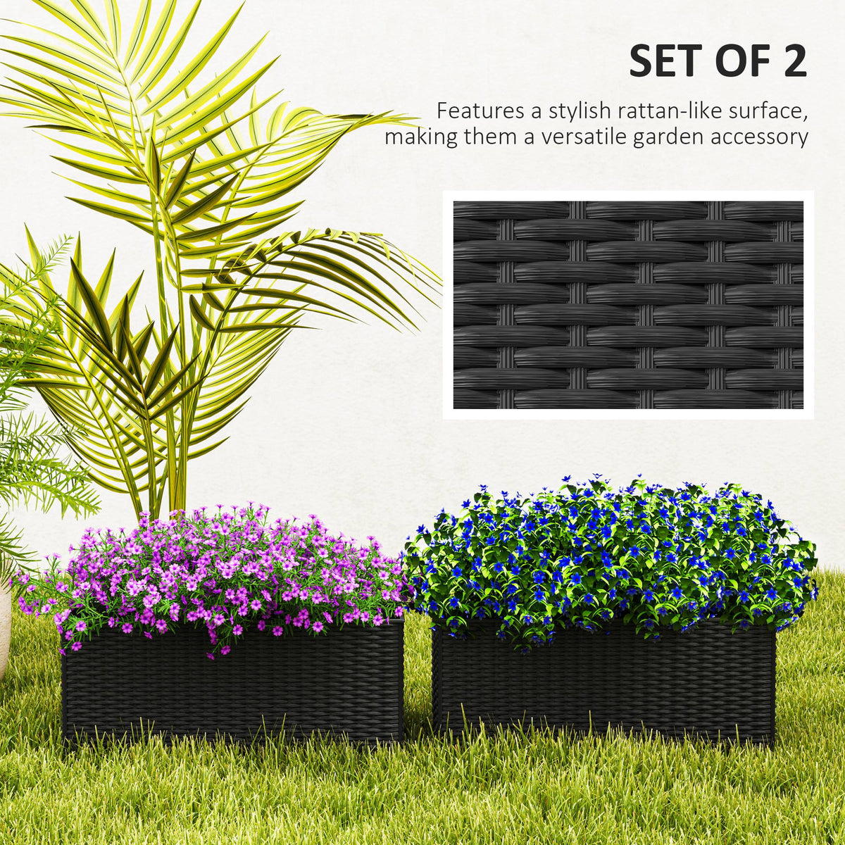 2 Pack 20" Railing Planter Boxes with Hooks and Drainage, Black — product view 6