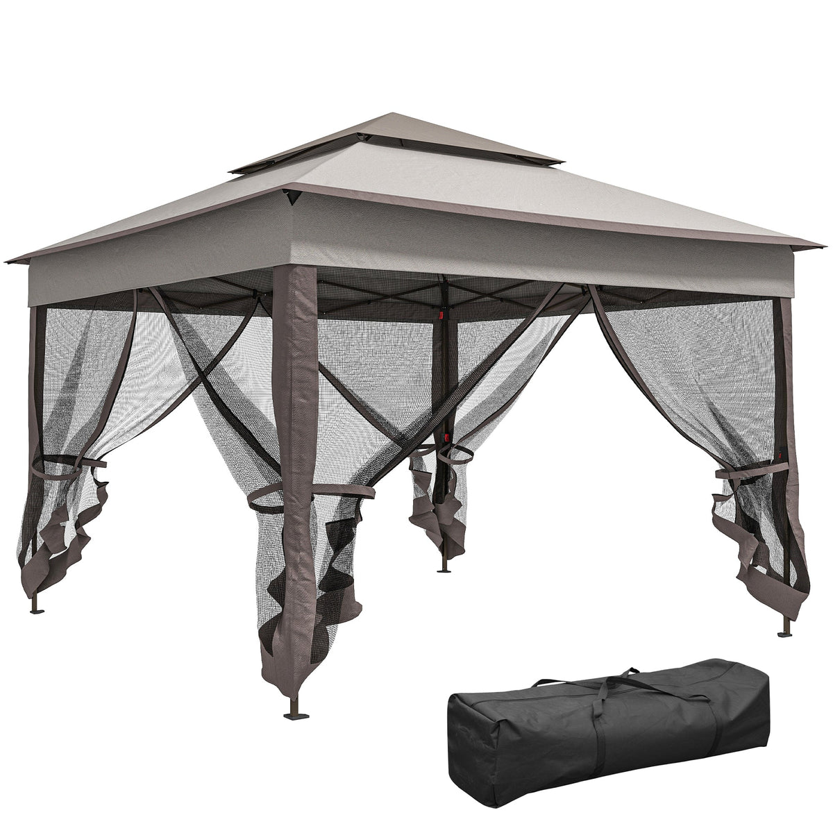3 x 3m Pop Up Gazebo with Double Tier Roof, Netting & Carry Bag, Light Grey — product view 1