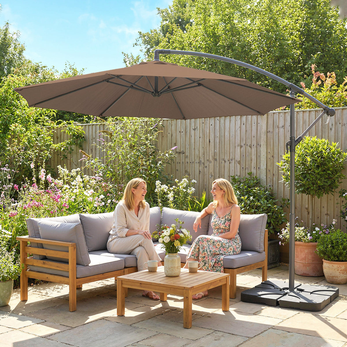 3 m Cantilever Parasol with Weights, Cover & Cross Base, Coffee — product view 4