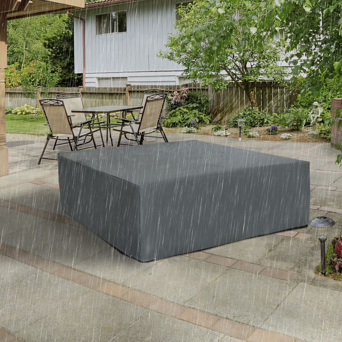 80.7" x 75.6" x 24" Waterproof Patio Furniture Cover, Grey — product view 4