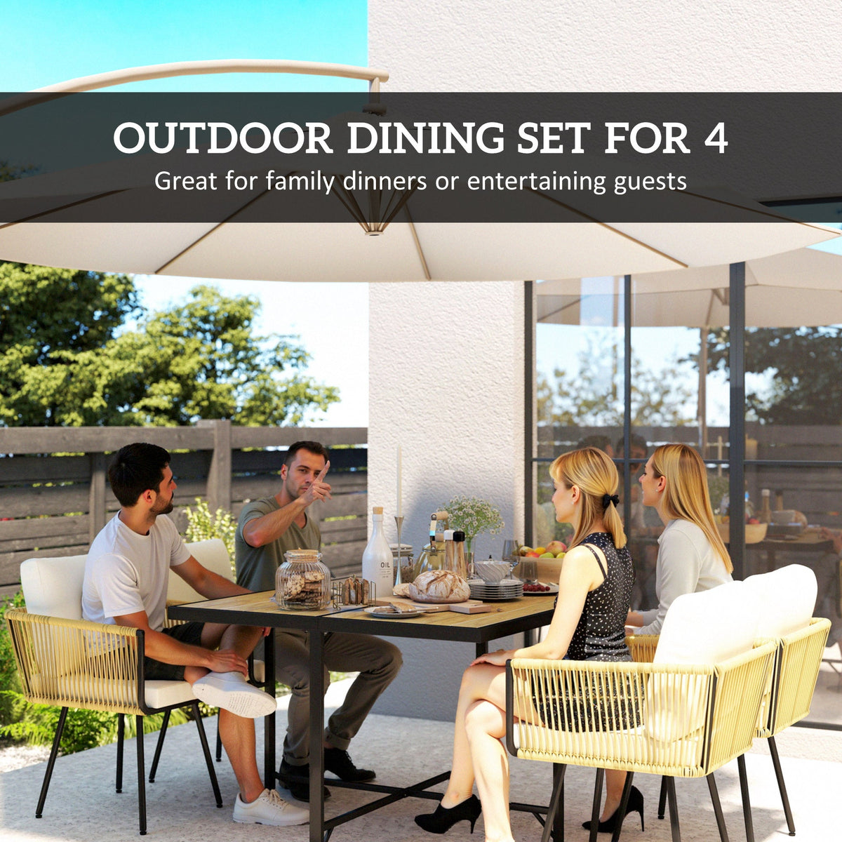 5 Piece Rattan Garden Dining Set with Stackable Chairs, Beige — product view 6
