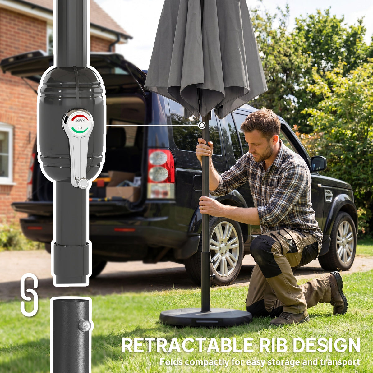 2.7 m Garden Parasol with Cross Base, Sandbag and Tilt, Light Grey — product view 7