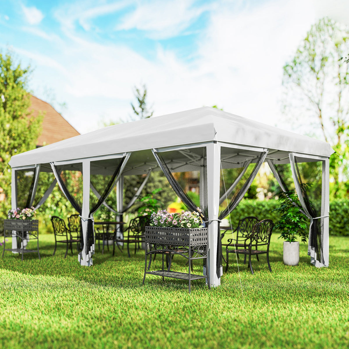 10' x 20' Pop-Up Canopy Tent with Removable Mesh Sidewalls and Carry Bag, White — product view 4