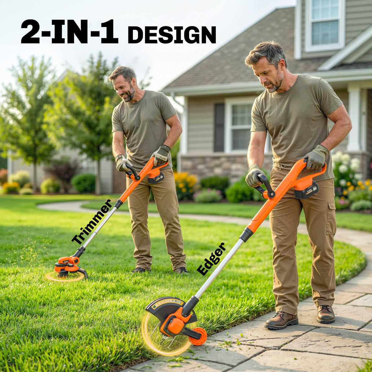 Cordless 2-in-1 Grass Trimmer & Edger with 2x4.0Ah Batteries, 25cm Cut — product view 6