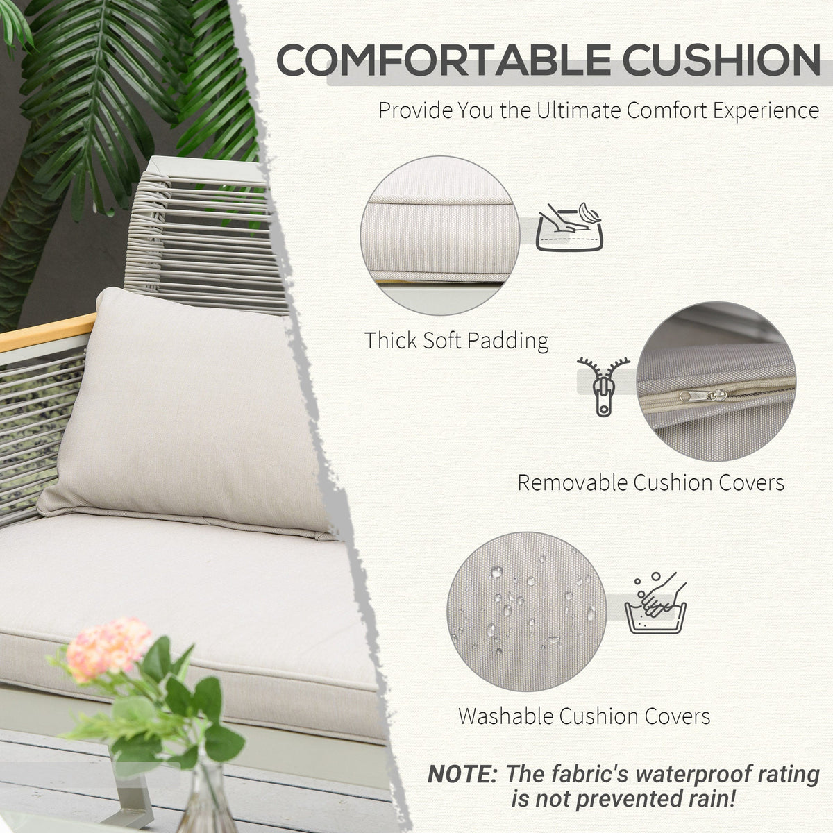 ARVOYA 4 Piece Rattan Garden Furniture Set with Cushions & Glass Top Table, Grey — product view 6