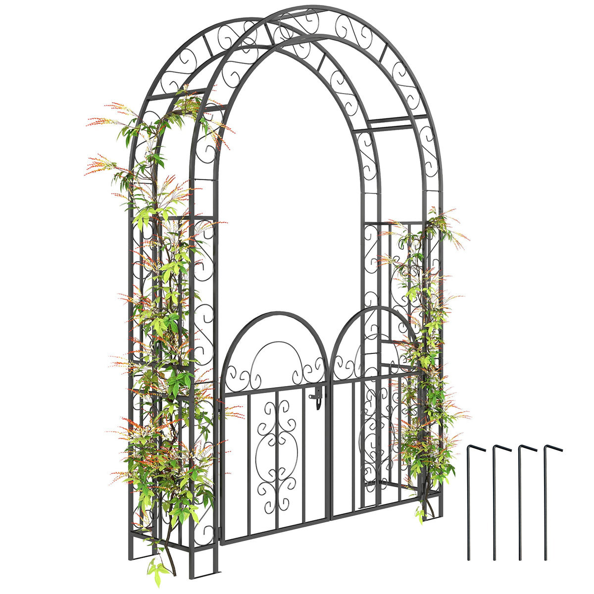 7.4ft Steel Garden Arch with Gate for Climbing Plants, Roses, Vines, Black — product view 1