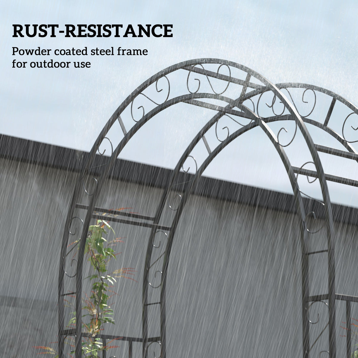 7.4ft Steel Garden Arch with Gate for Climbing Plants, Roses, Vines, Black — product view 7