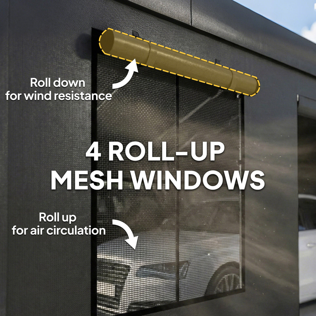 20' x 20' Heavy Duty Carport with 3 Roll-Up Doors, Dark Gray — product view 7