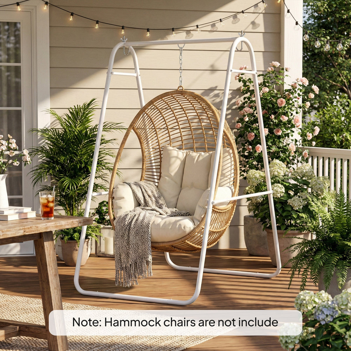 Hammock Chair Stand with Steel Frame, 330 LBS Capacity, White — product view 4