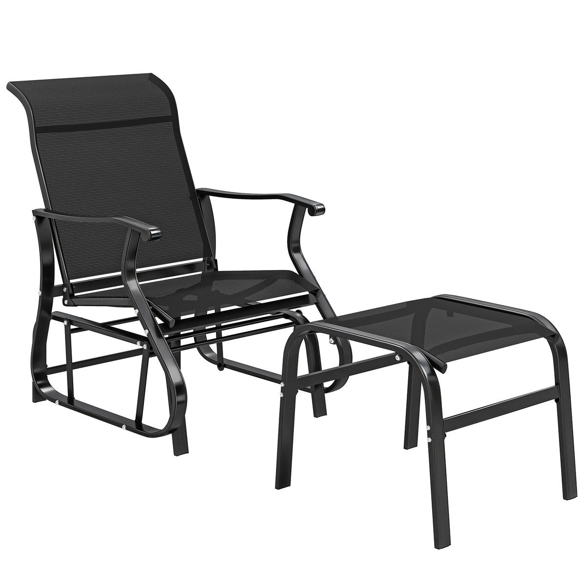 2-Piece Outdoor Glider Chair with Ottoman and All-Weather Breathable Mesh, Black — product view 1
