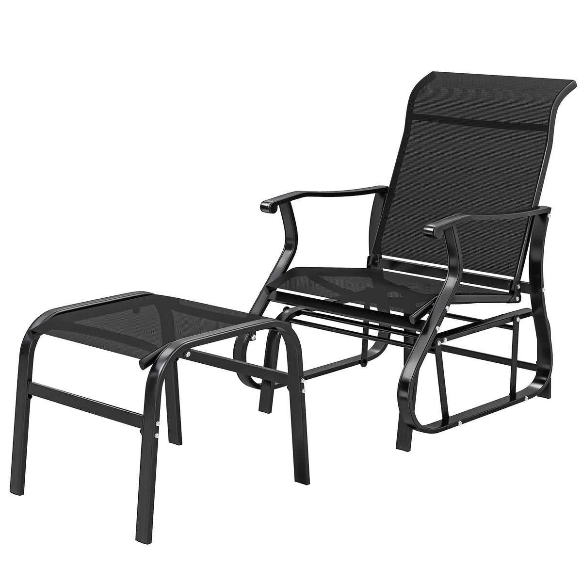 2-Piece Outdoor Glider Chair with Ottoman and All-Weather Breathable Mesh, Black — product view 2